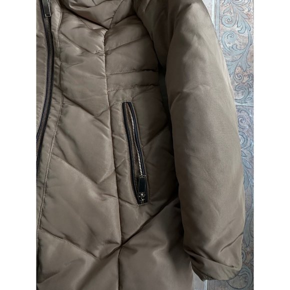 Zara‎ Basic Worn once down feather blend fur hood trim coat beige caramel size S - Picture 9 of 14
